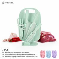 Gambar VISHAL Pisau + Talenan Masak Set 7IN1 Bahan Keramik Best Quality - Biru dari VISHAL Kab. Tangerang 1 Tokopedia