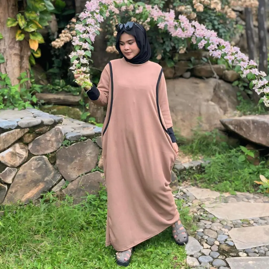 sonia dress gamis knit strip hitam model lebaran 2025 mewah