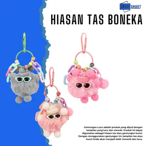 Gantungan Kunci Tali Hp Aesthetic Korea - Gantungan Kunci Hiasan Tas Boneka Mewah Cute Coal Balls dengan Phone Strap Monster Fluffy Kartun Korea untuk Hadiah Unik dan Lucu