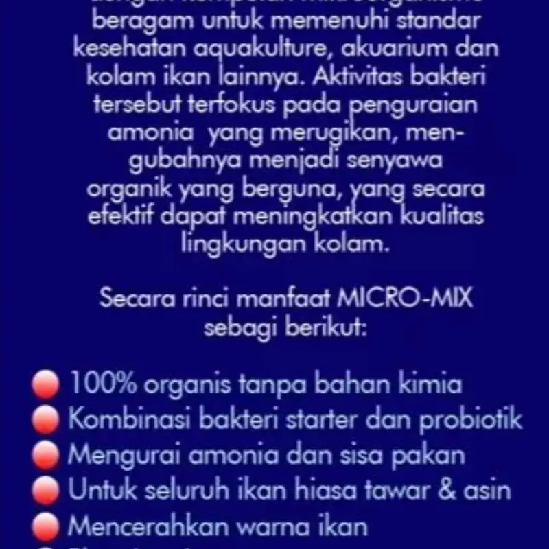 Micro-Mix 250ml. Bakteri Starter Probiotik untuk Aquarium dan Kolam Ikan - Pengurai Amonia, Penjernih Air, plus vitamin dan antioksidan 4