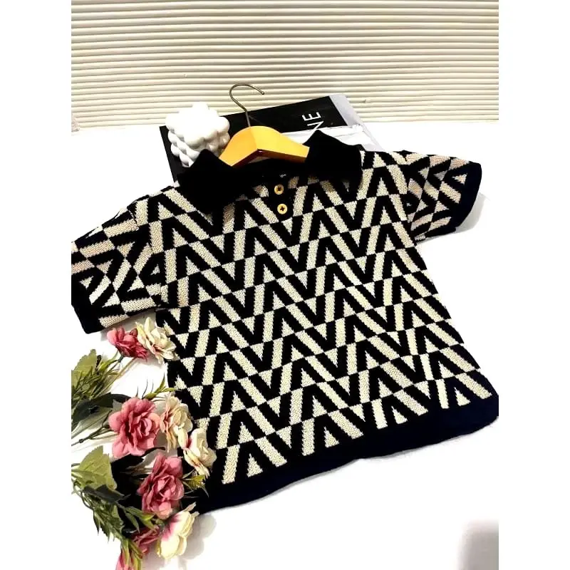Atasan Polo Rajut Premium Motif V Unisex - Usia 1-6 Tahun - Fashion 3