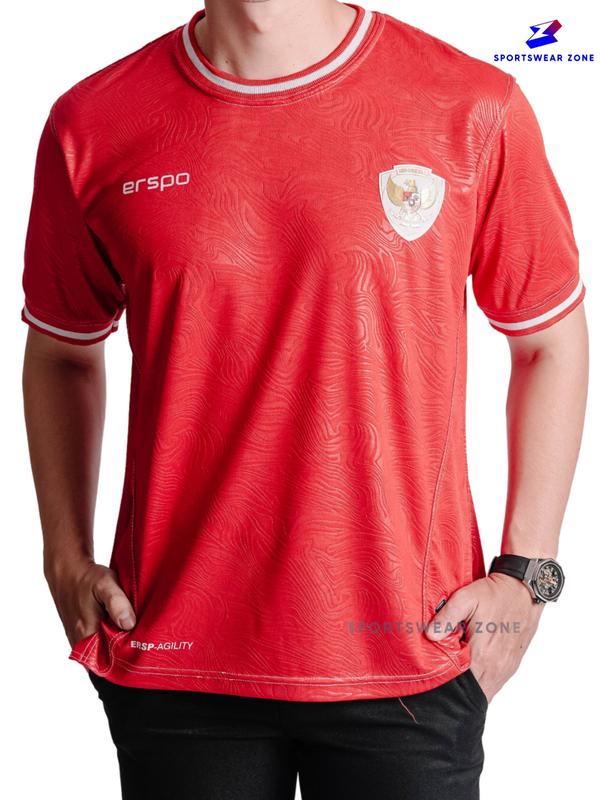 Jersey Timnas Indonesia Erspo Merah Home 2024 Lengan Pendek Pria Wanita Unisex Bahan Brazil Embos Terbaru Terlaris SportsWearZone 7