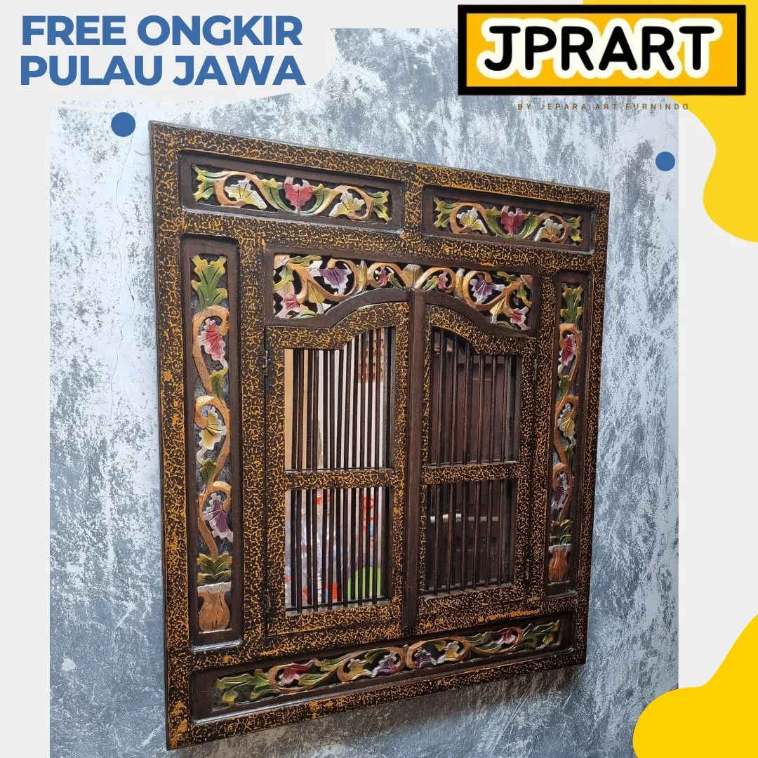 JPRART Cermin Krepyak Bakaran Kayu Jati