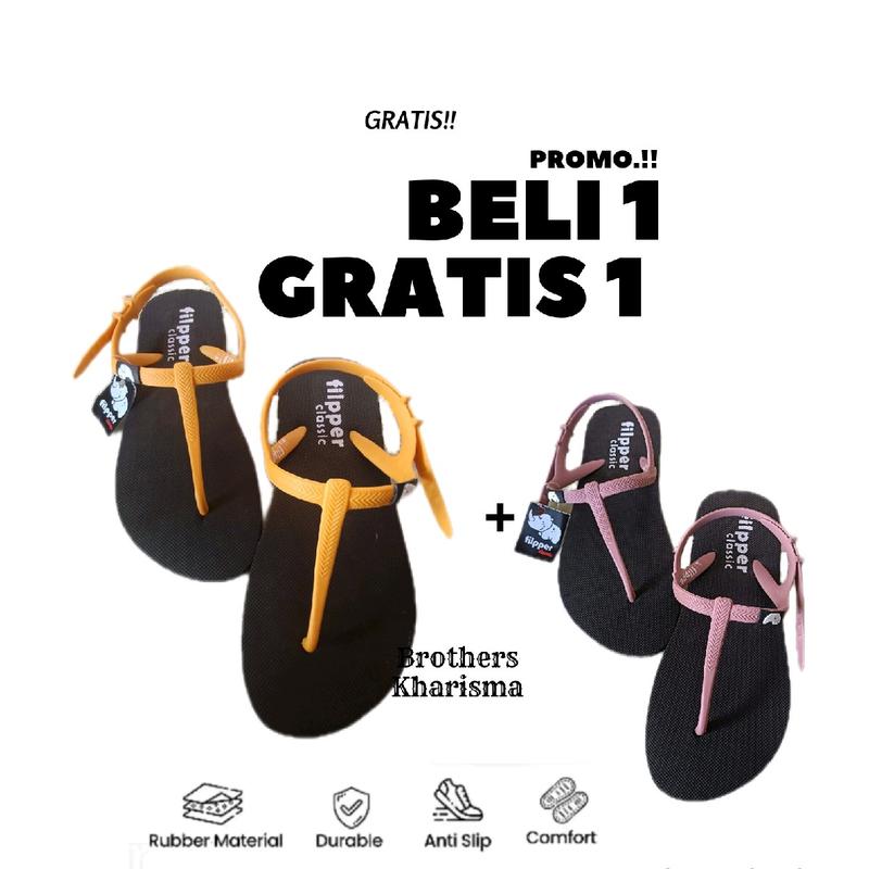 Sendal Karet Cewek Filpper Lentur Anti Slip Premium - Beli 1 Gratis 1 1
