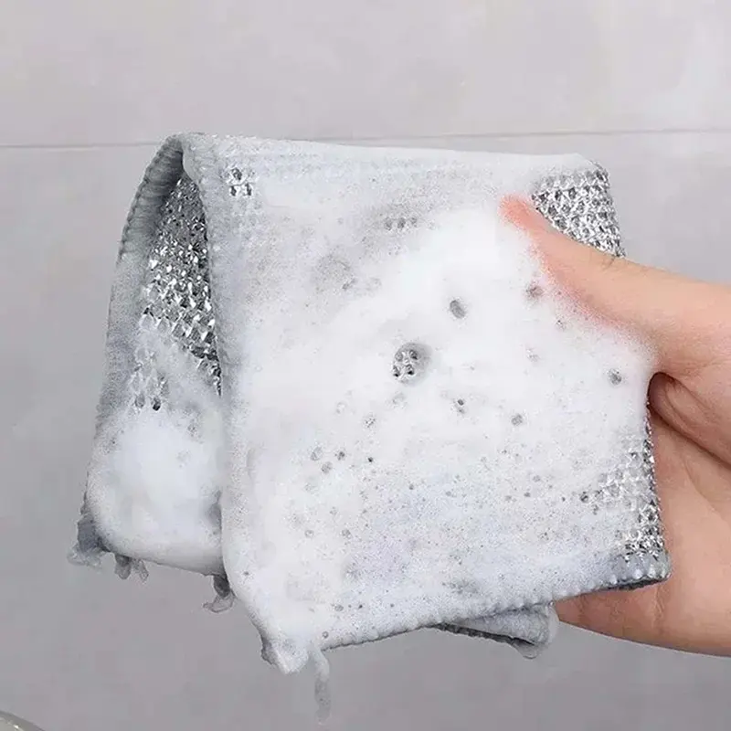 Vải lau ma thuật bằng Dây bạc, 10 cái, Khăn lau bát đĩa nhà bếp, Vải lau bằng dây thép kim loại, Thích hợp cho nồi và bát đĩa, Dụng cụ làm sạch 7