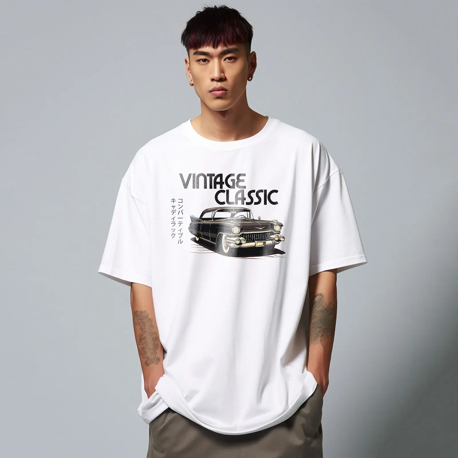 Kaos Oversize Retro Vintage Jadul Bahan Tebal Scuba Vintage Classic Cadillac Khaki Putih MTP87 MTP88
