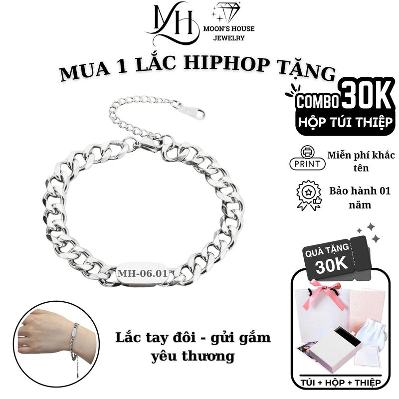 Lắc tay nam nữ hiphop chất liệu titan không rỉ sét khắc tên miễn phí full hộp + túi xách + thiệp