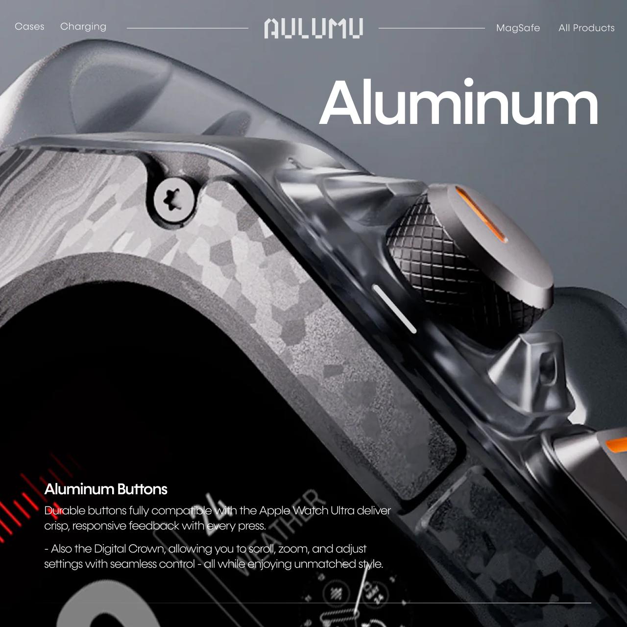 Aulumu Apple Watch Ultra 49mm (Series 3 / 2 / 1) Case Strap A01 Carbon Fiber | FKM Band - White A01-CF-WT