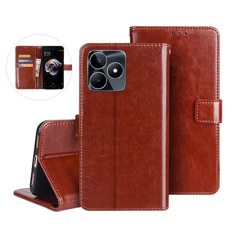 Hot Sales New Casing for Realme C75 C63 C61 GT 7 Pro 6 6T C65 C67 C53 C51 C55 C35 NOTE 50 Luxury Bussiness Multifunction Card Holder Soft PU Leather Flip Wallet Cover Phone Case RealmeC75 REALMEGT6T RealmeC63