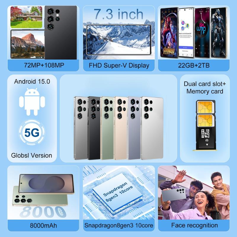 [Ready Kirim] S 25 Ultra Edisi Hitam 7.5Inci 16GB+1TB Android14 Dual SIM 5G 8000mAh 72MP+108MP OIS Smartphone Metal Frame + Free TWS & Case