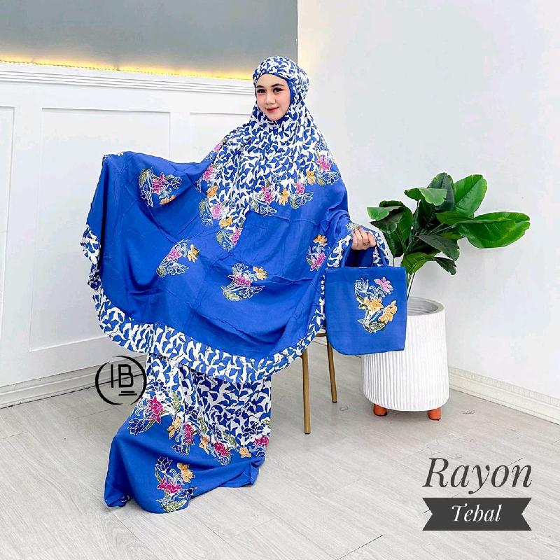 Mukena Dewasa Jumbo Batik Cap Atasan Bawahan Muslim Rayon Halus Adem 2in1 5