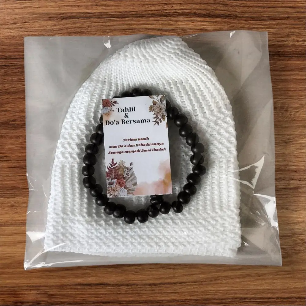 10 Paket Tahlil - 10 Pcs Sovenir Tahlilan 10 Pcs Peci Rajut dan 10 Pcs Tasbih 33 Butir Free Kartu Ucapan Tahli