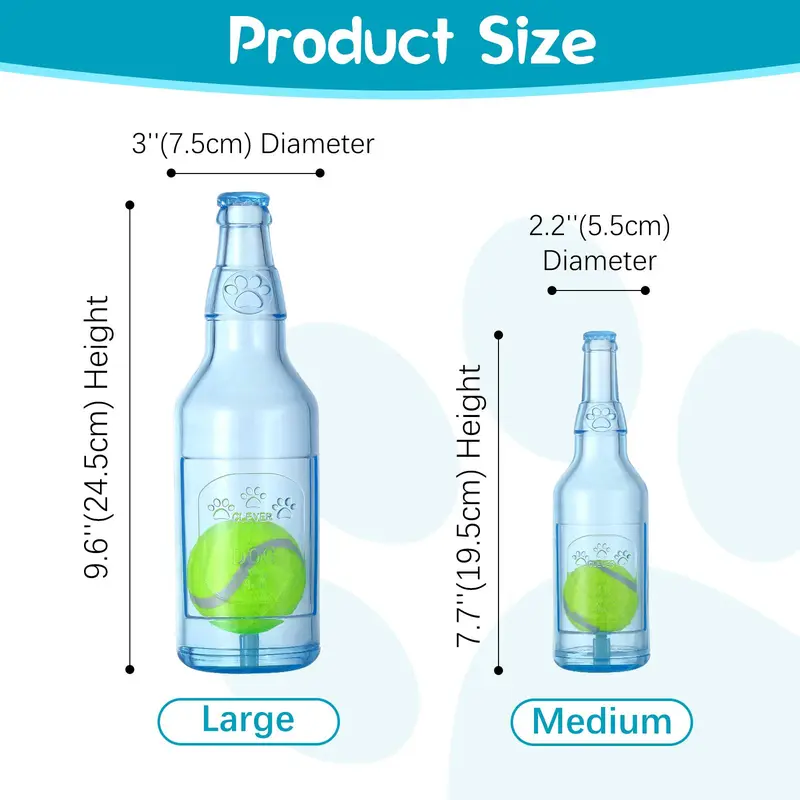 【Chewers may damage please note!!】Pawaboo Blue Water Bottle Interactive Dog Toy for Aggressive Chewers,Chew Toys With a Tennis Ball,Squeaky Dog Toys for Small Medium Dogs,Ball in a bottle,Interactive 1