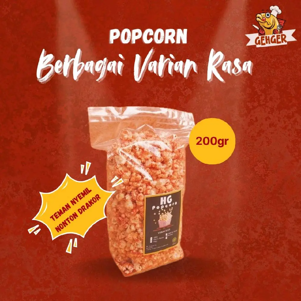 Popcorn HG Gehger 200Grm Kemasan Plastik Camilan Goreng Jagung Goreng Jagung Manis Food snackparty pack Cemilan Msg Makanan Crispy