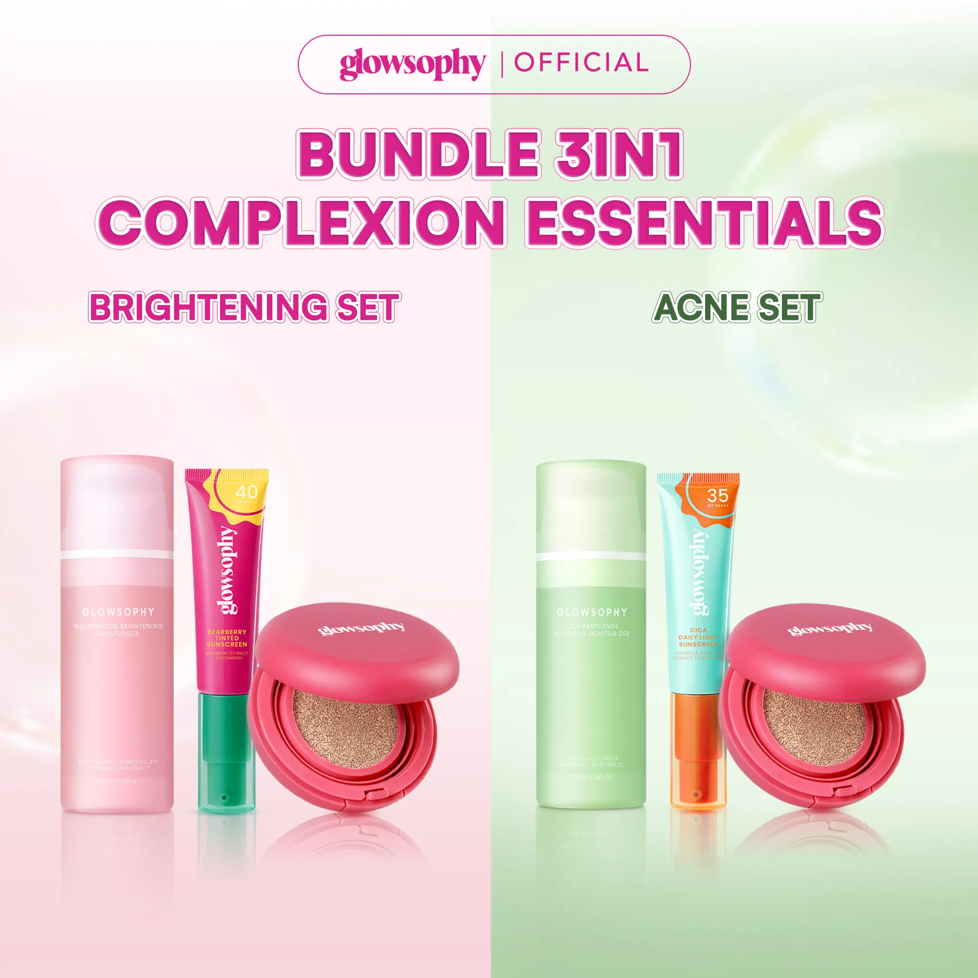 Glowsophy Bundle 3in1 Complexion Essentials Sunscreen + Moisturizer + Cushion