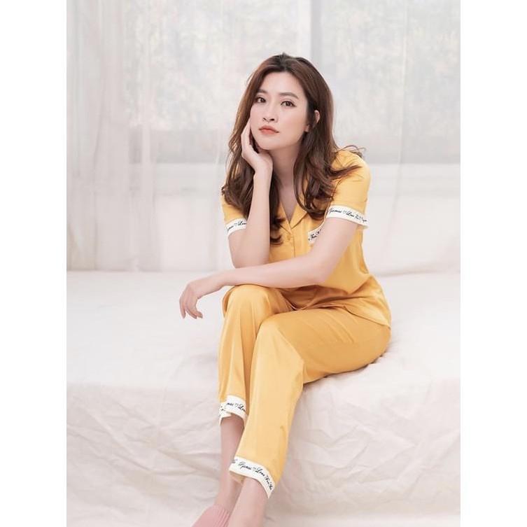 Đồ bộ Pijama mặc nhà mặc ngủ LTP11 màu HỒNG tay ngắn quần dài vải lụa Thoải Mái Nhẹ Nhàng