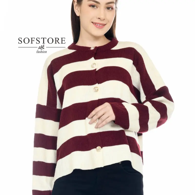 ALINE Stripe Cardigan Knitwear Oversize Bahan Rajut Premium Tebal Atasan Wanita 1