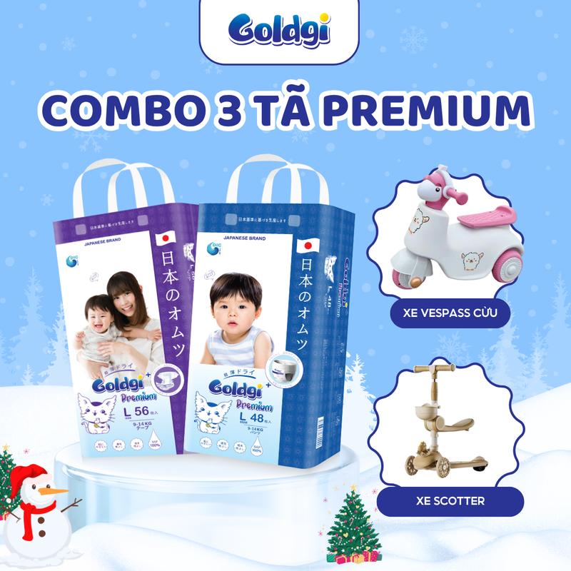  Combo 3 Bỉm Goldgi Premium Tặng Xe Scooter 