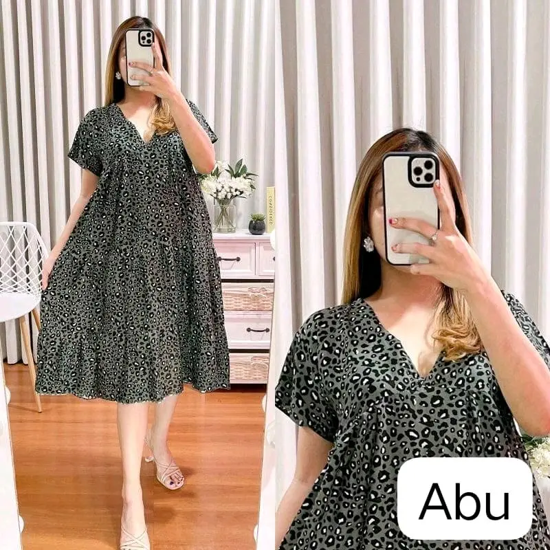 Dress Motif Rayon XXL/Masayu Home Dress Midi Korean motif Ruffle Kanzia/Dress masayu leopard 4
