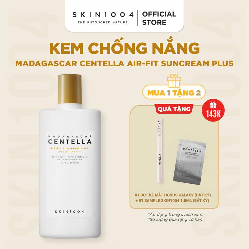 [LS][Tặng 1 kẻ mắt Horus Galaxy+1 sachet bất kì] SKIN1004 Kem chống nắng vật lí Madagascar Centella Air-Fit SunCream Plus SPF50+PA++++ 50ml
