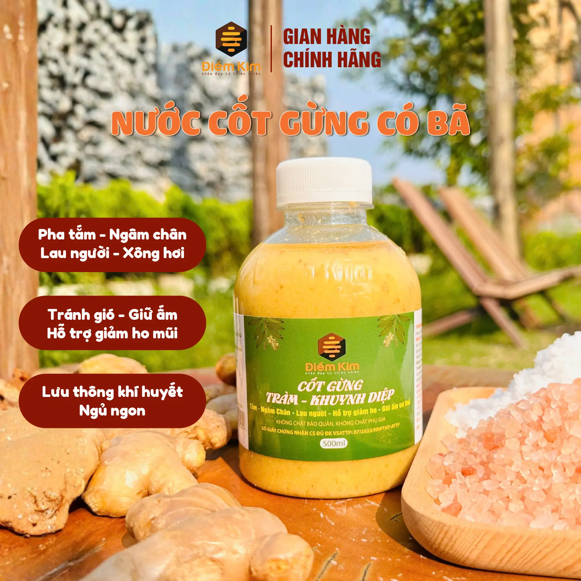 Cốt Gừng Tràm Khuynh Diệp Điềm Kim 500ml Dùng Pha Tắm Ngâm Chân Giữ Ấm Cơ Thể