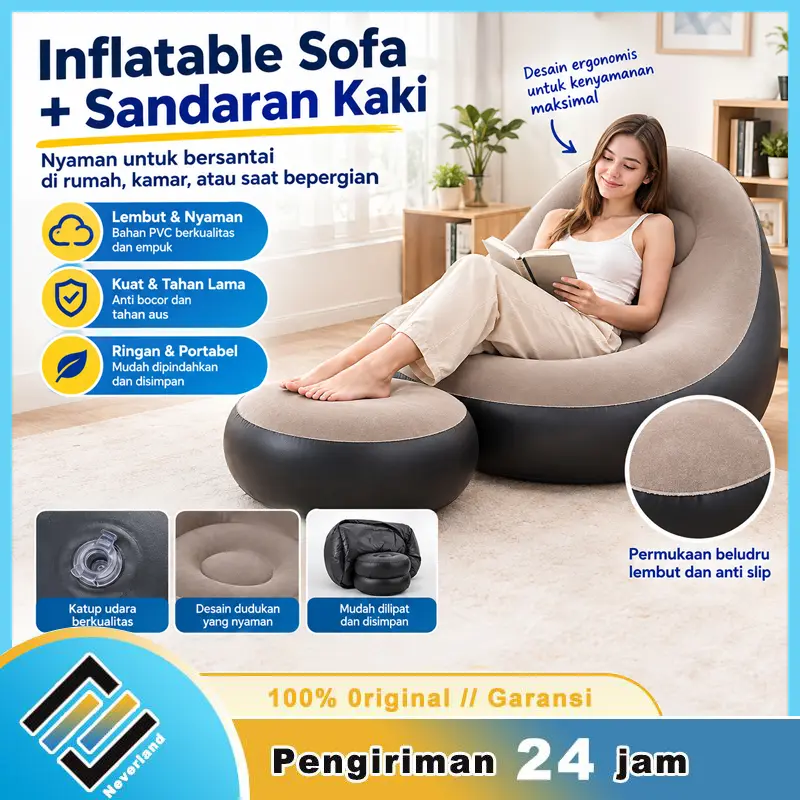 PROMO Sofa Angin Santai Free Pompa Kursi Dengan Sandaran Kaki Portable