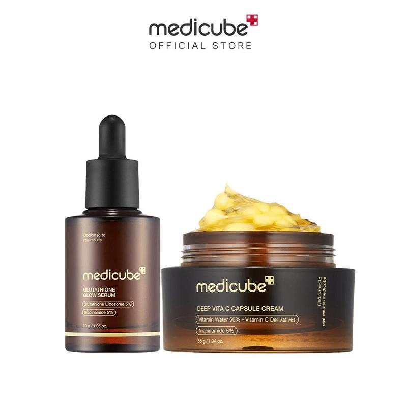 Combo dưỡng sáng da, mờ thâm nám: Serum Glutathione Glow và Kem dưỡng da viên nang Capsule C Cream