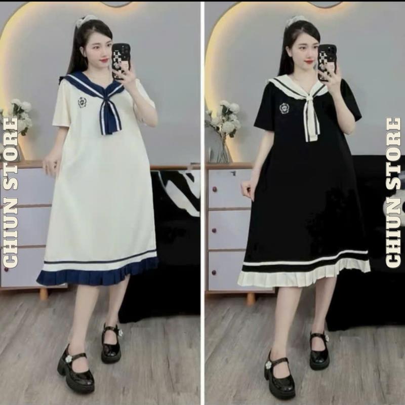 Đầm Bầu Công Sở, Váy Bầu Tiệc Du Lịch Cổ Thủy Thủ Nơ Huy Hiệu Xinh Cộc Tay Chất Liệu Mì Hàn Mềm Mát Mùa Hè M917 Chiun Store Nữ Women Trắng Đen Nữ