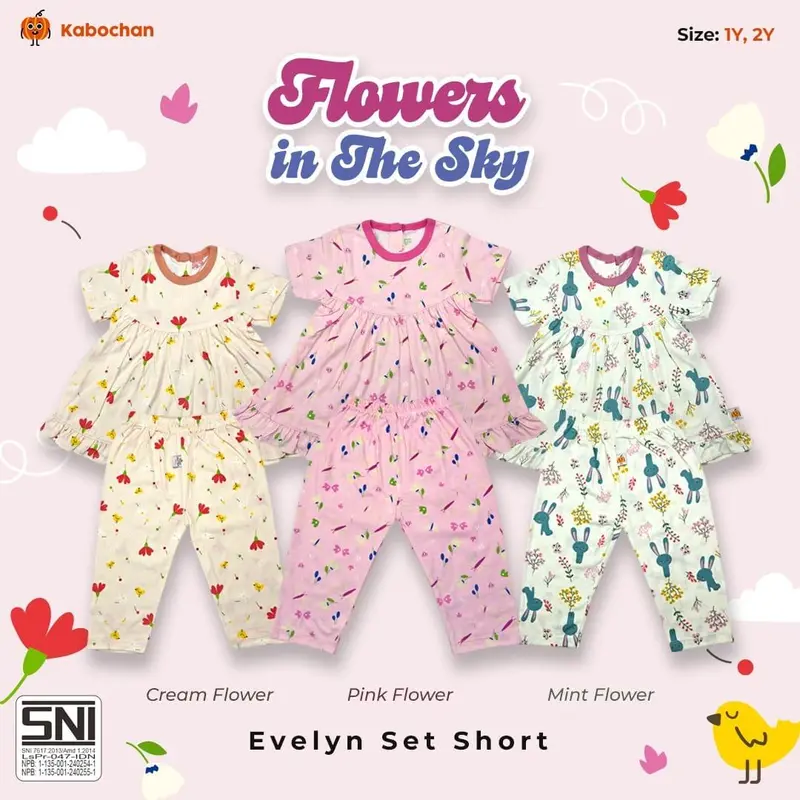 KABOCHAN baju bayi 3 pcs , DRESS BAYI 3 PCS  setelan pendek , setelan panjang , set evelyn size S M L LB XL 1