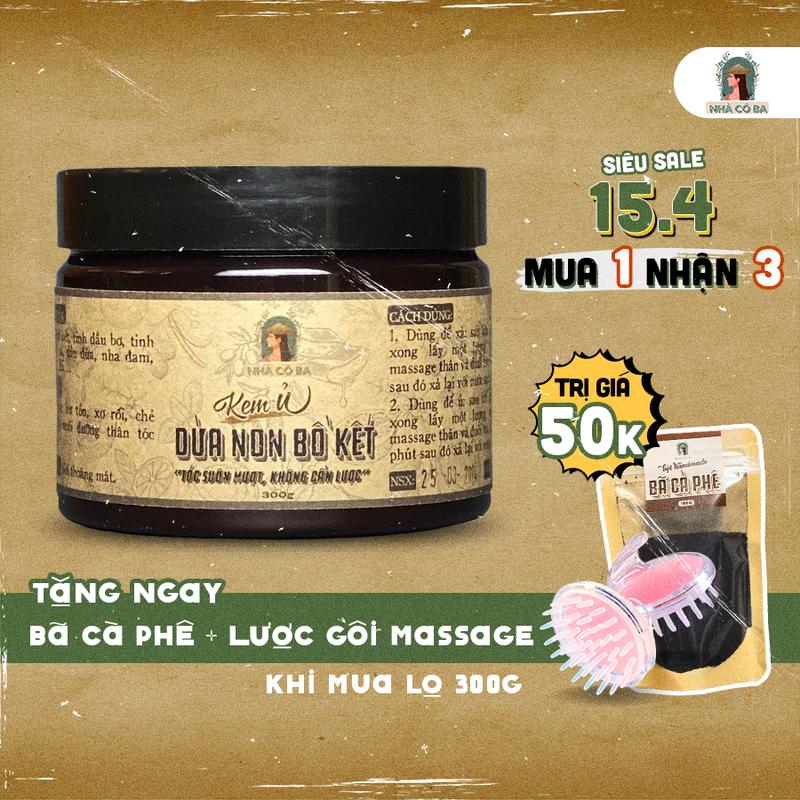 Nhà Cô Ba Kem Ủ Tóc - Ủ Xả Tóc thảo mộc dừa non bồ kết phục hồi hư tổn siêu mềm mượt chống gãy rụng kích mọc