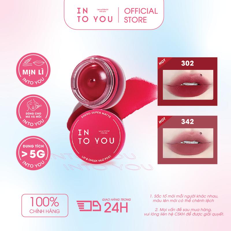 Son Bùn Hũ INTO YOU Kem Lì Không Khô Môi Che Rãnh Môi Dễ Tán Nhiều Màu Dùng Cho Môi Và Má 302 5g Mud Liptick