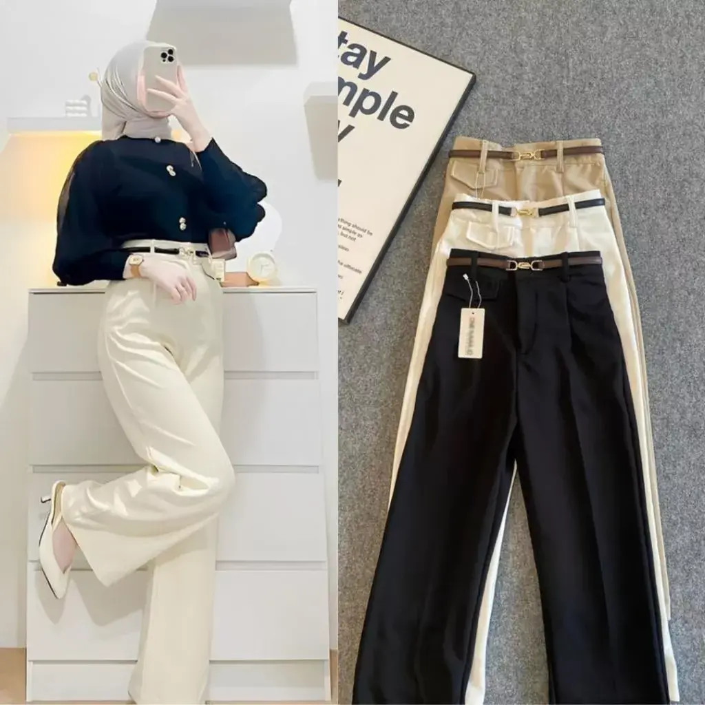 Oro Pants Knit Celana Panjang korean Style / Celana Panjang Highwaist Panjang Hitam