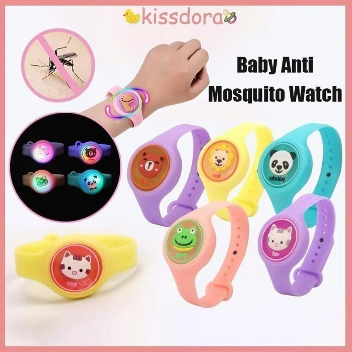 Kissdora Baby Kids Anti Mosquito Watch Cartoon Light Nyamuk Killer Bracelet Repellent Jam Anti Nyamuk