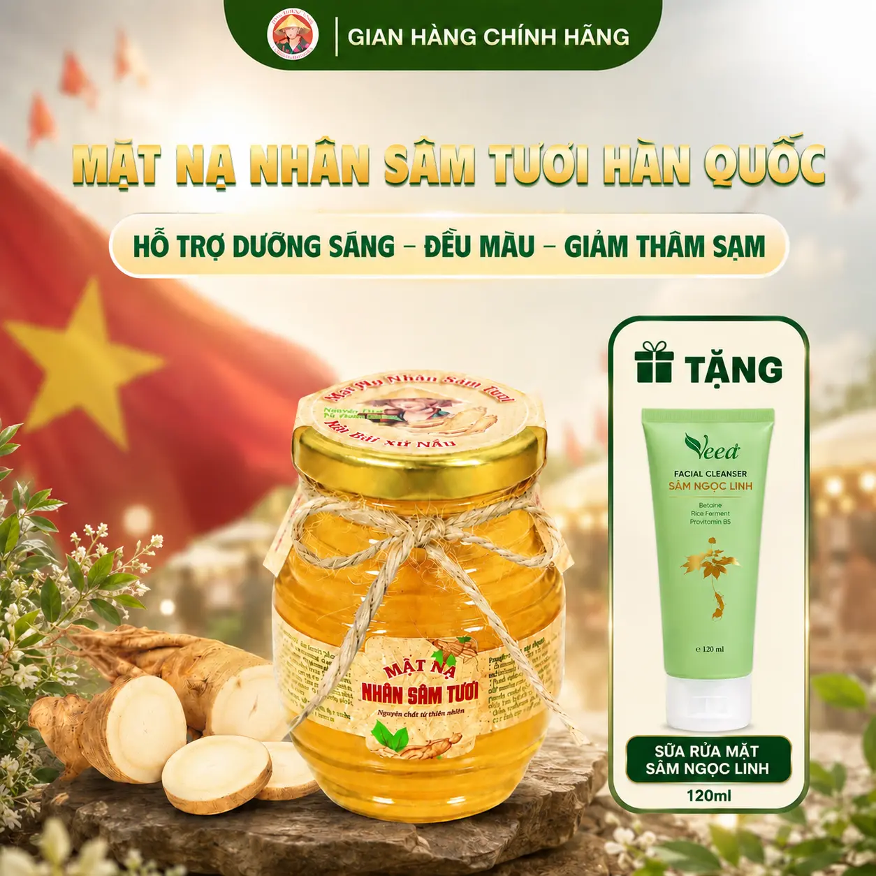 Mặt Nạ Nhân Sâm Tươi Hàn Quốc 100g – Hỗ Trợ Dưỡng Da Sáng Mịn, Đều Màu, Cải Thiện Thâm Sạm | Dân Bùi Xứ Nẫu