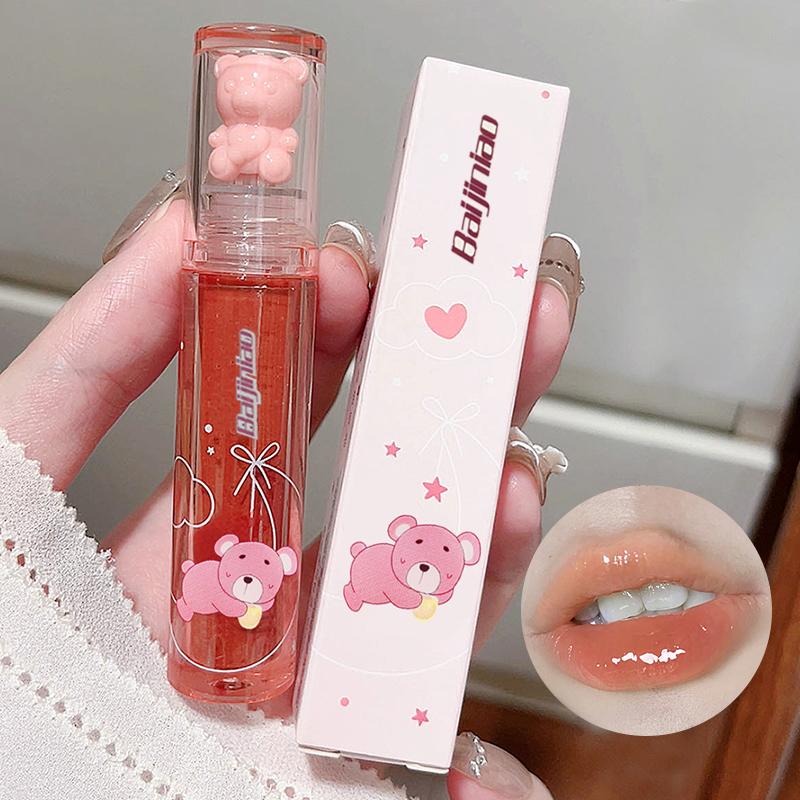 Product Introduction of 6 color Crystal frozen berry bear lip glaze,Durable Waterproof And Stain-resistant Transparent Film-forming Lip Gloss, Full Lip Color Good Gift For Women Lipstick Makeup Cosmetic Dewy Mirror Lip Care 8