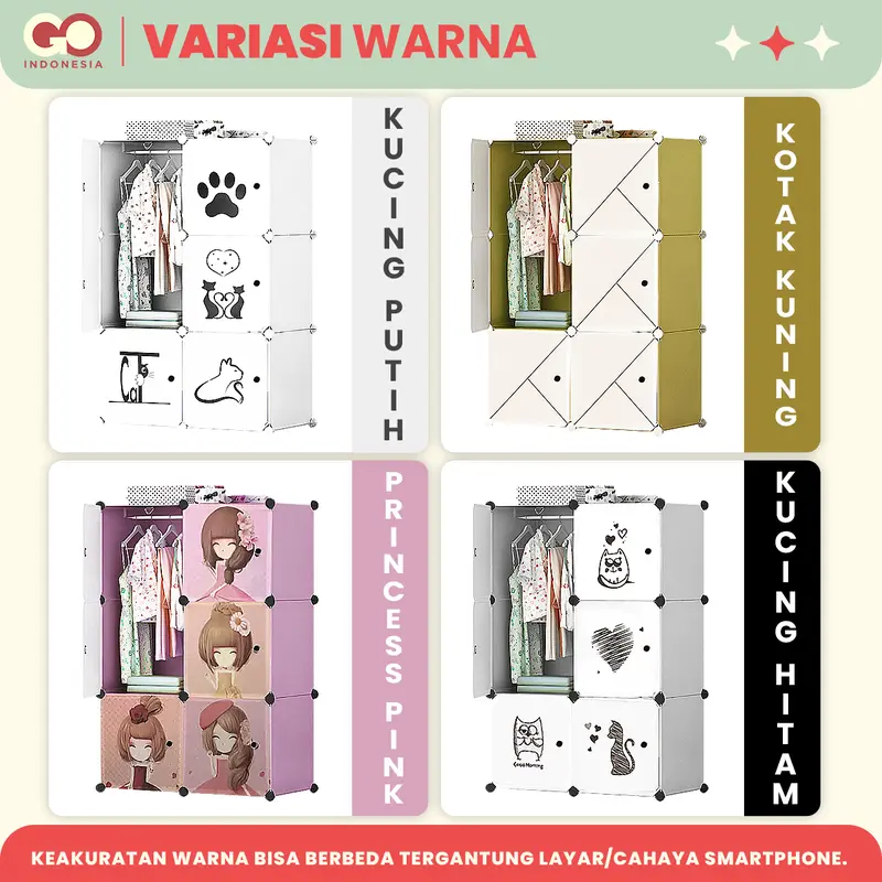 GO - Rak Penyimpanan Pakaian Multifungsi Portable 6 Pintu Bahan PVC Lemari Minimalis Rangka Besi COD 2