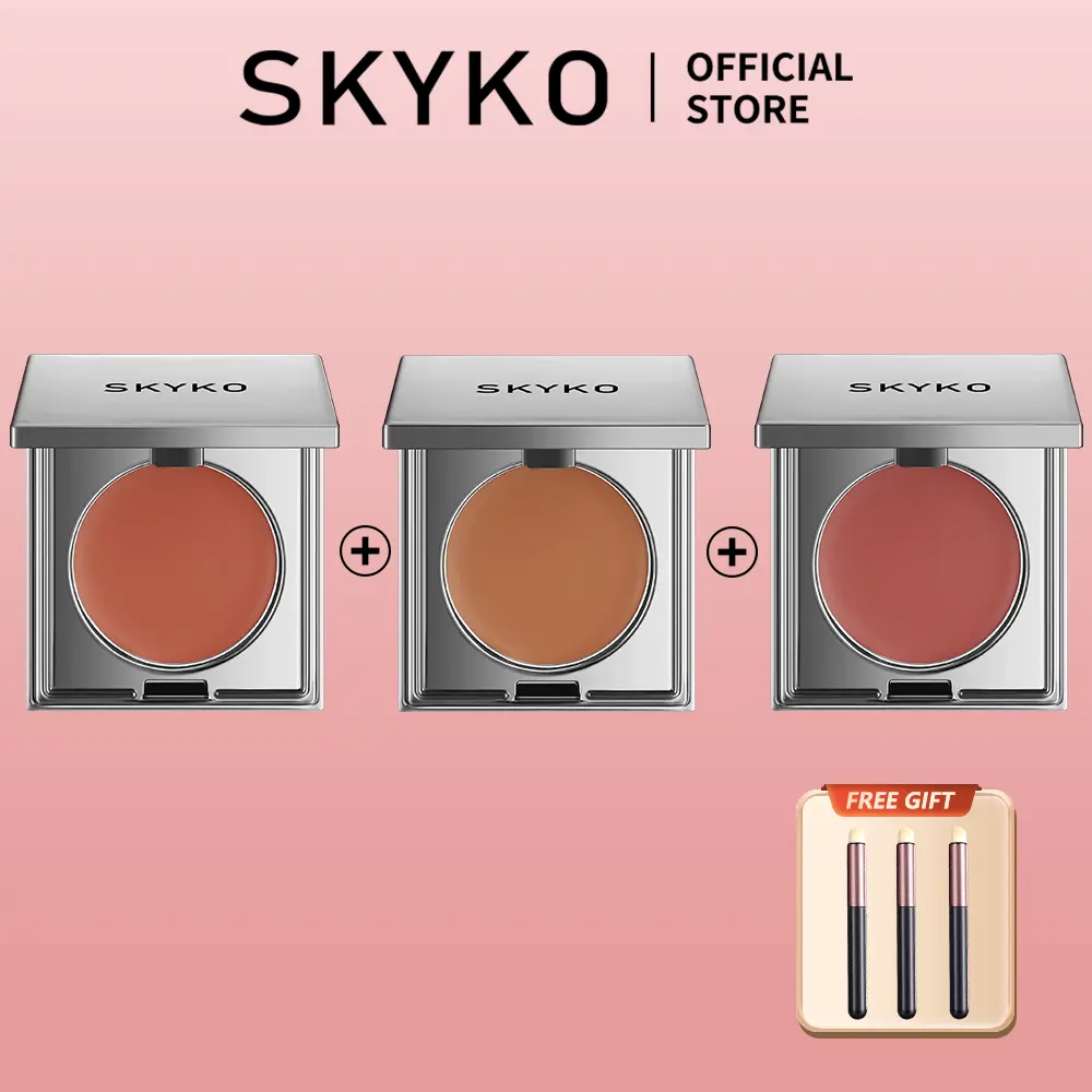3PCS Skyko Versatile Cream Blush (free gift lipstick brush) Blush Powder Liquid Blush Dual-use Lips & Cheeks Creamy Matte