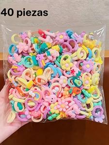 Set de 40 piezas de Lindas coleteras, Accesorios para el cabello Adorables, Coronas, Arcoíris, Flores, Frutas, Moños, Colores Vibrantes, Niñas y Mujeres