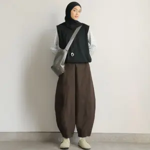 Barrel Pants Celana Panjang Wanita  Baggy Premium Pinggang Belakang Karet Katun