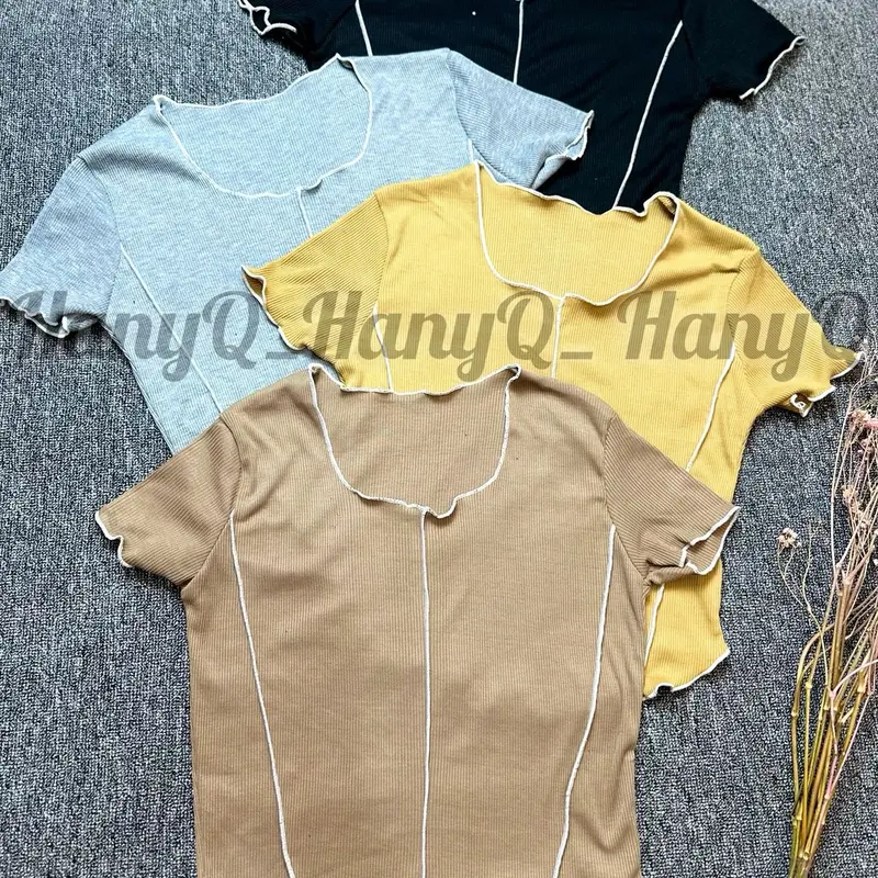 HQ_ Promo ( 4 pcs 100 rb) baju t-shirt crop Tee- U neck wanita lengan pendek nyaman dan adem Atasan Kaos 5