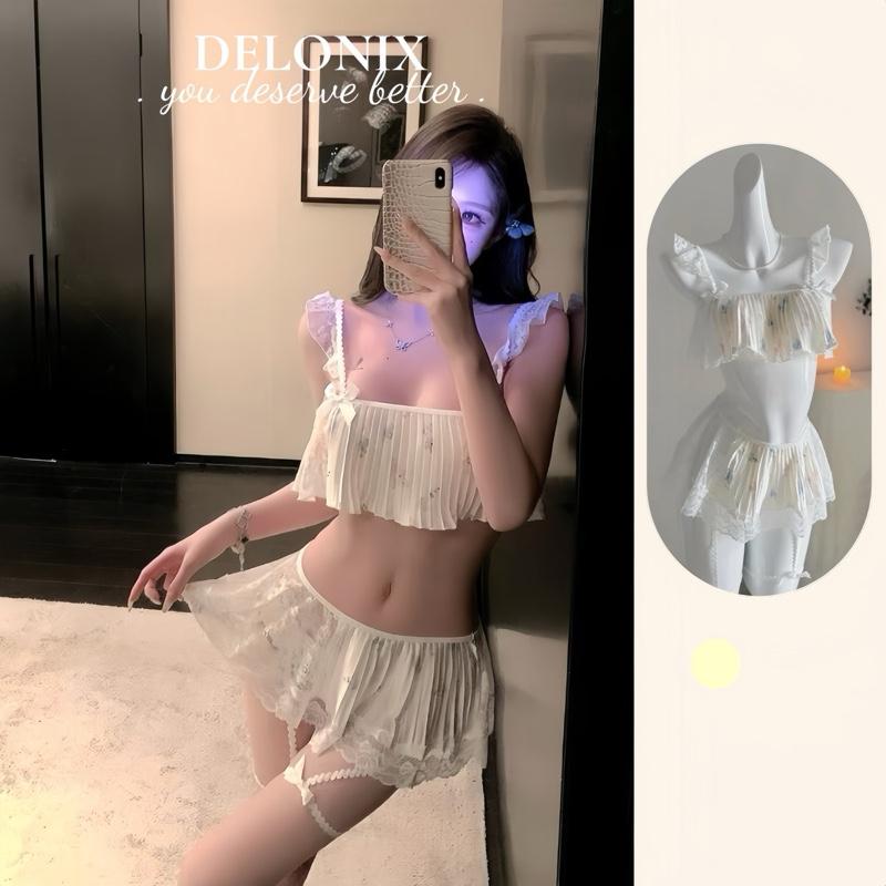  B51 Set đồ bộ ngủ ren lụa xếp ly quyến rũ gợi cảm đồ lót ngủ chuẩn hàng Quảng Châu cao cấp nữ DELONIX 