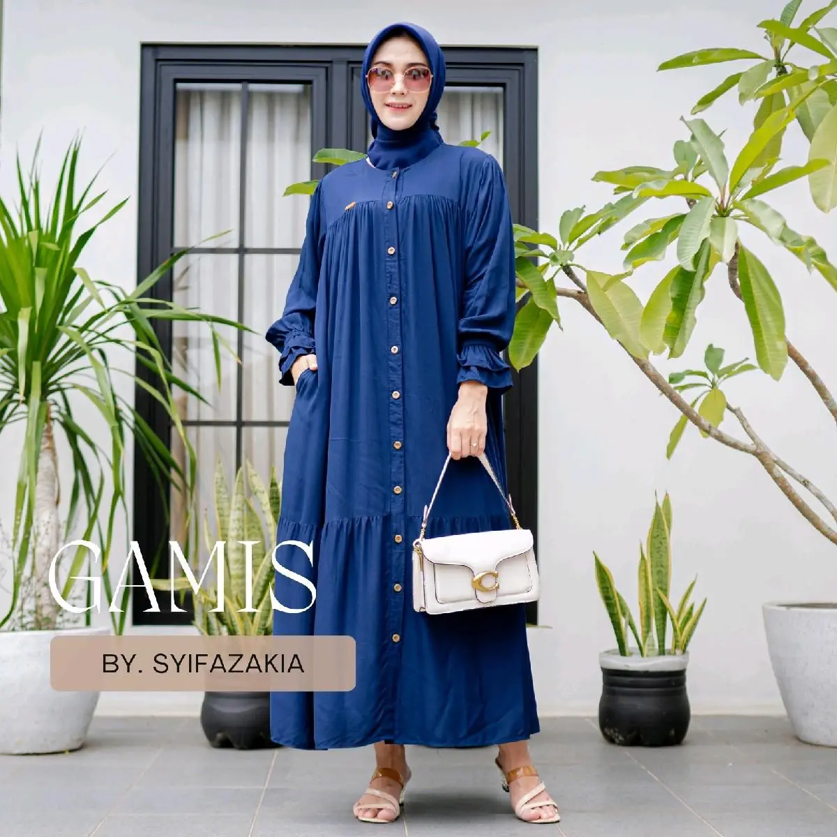 Kanaya Rempel Dress Muslimah lengan karet Umpak full kancing aktif bahan rayon twill premium