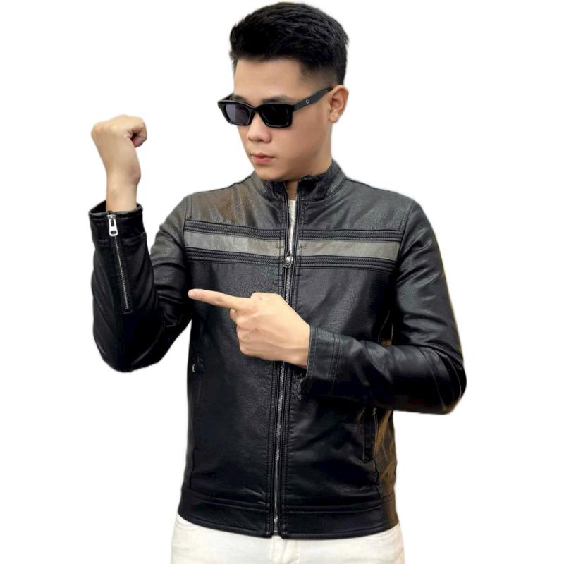 Áo da nam cổ tàu Quảng Châu bên trong lót nhung form body cao cấp Menswear chất liệu da và nhung phong cách lịch lãm