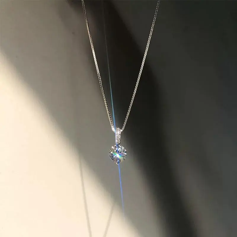 Kalung Titanium Wanita Liontin Permata Mata Satu Desain Simpel Elegant Rantai Kilat Kekinian Fashion Aksesoris Anti Karat