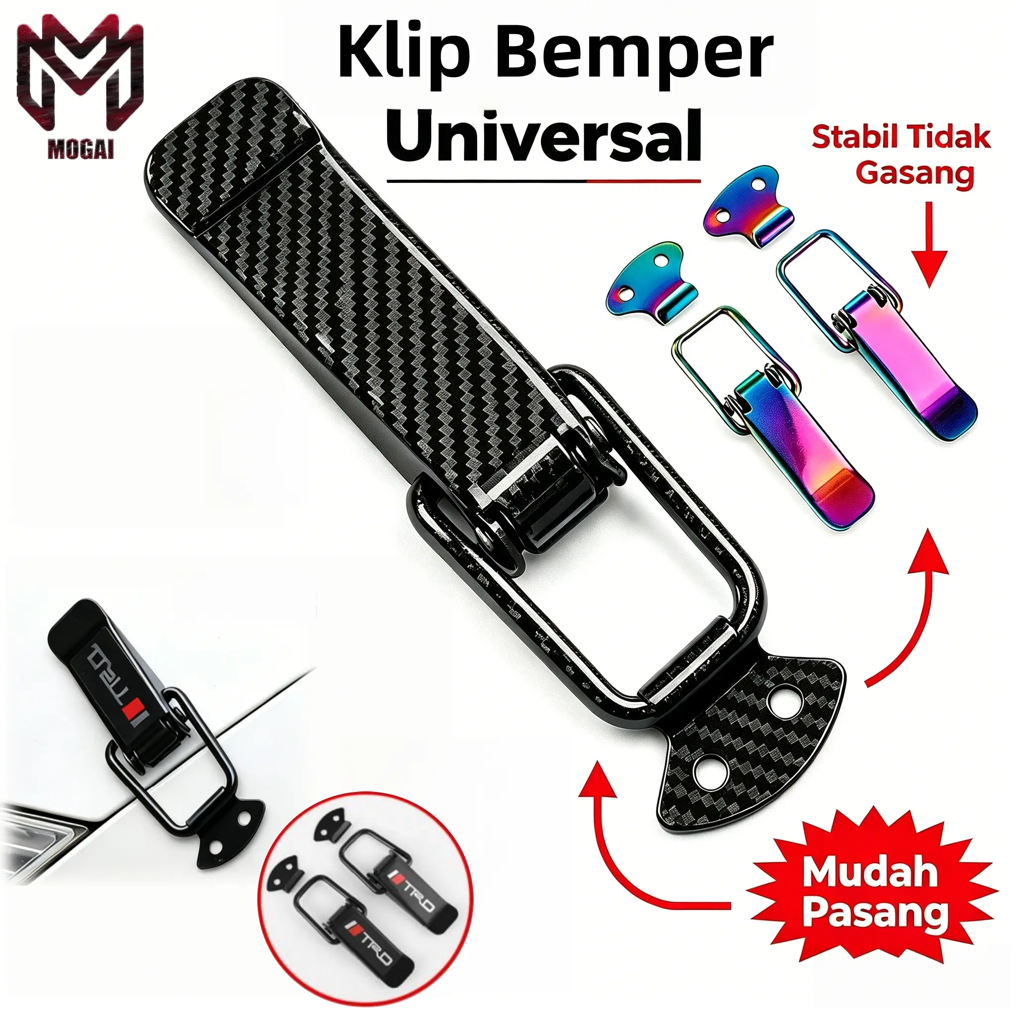 [Mogai] Klip Bemper Universal Logam Serat Karbon untuk Mobil & Sepeda Motor Aksesoris Eksterior Otomotif Mudah Pasang dengan Pegas Kuat - Car