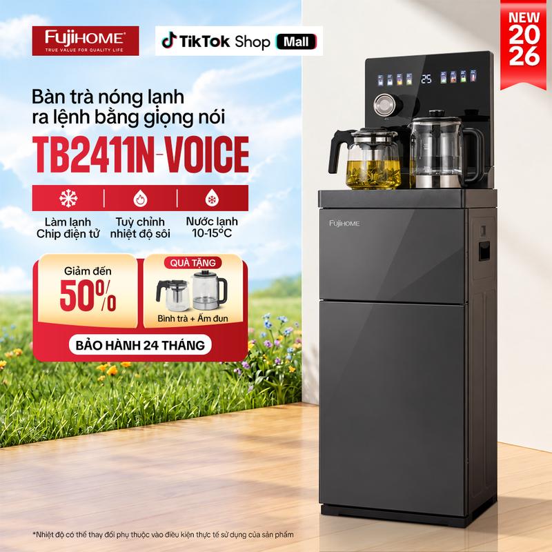 Cây Nước Bàn Trà Fujihome TB2411N-VOICE Điều Khiển Giọng Nói, Dùng Bình 20L Hoặc Nước Máy - BH 24 Tháng