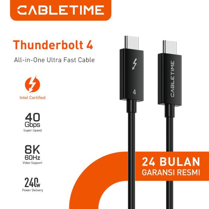 Gambar CABLETIME Kabel Thunderbolt 4 USB-C 4.0 8K 4K 100W PD Intel Certified - 1.8M dari Cabletime Indonesia Kota Administrasi Jakarta Barat Tokopedia