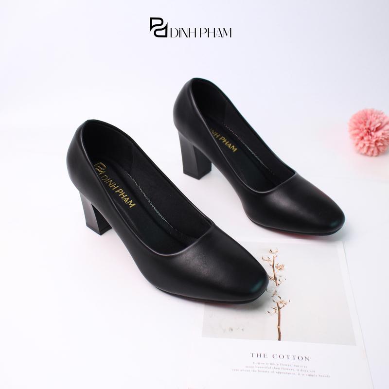 Giày Nữ Đế Cao 5 Phân Mũi Vuông Màu Đen, Đế Cao Su Mềm (5p vuông) giay  7