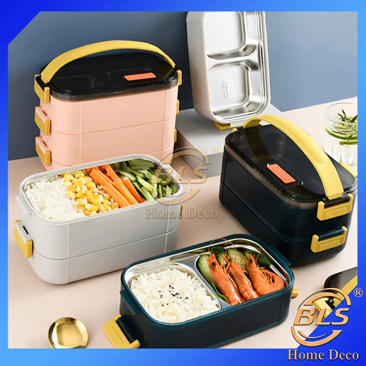 Bekas Makanan Tahan Panas Mudah Alih 304 Stainless Steel Bento Box Portable Lunch Box Kotak Makan Keluli Tahan Karat Penyimpanan Makanan