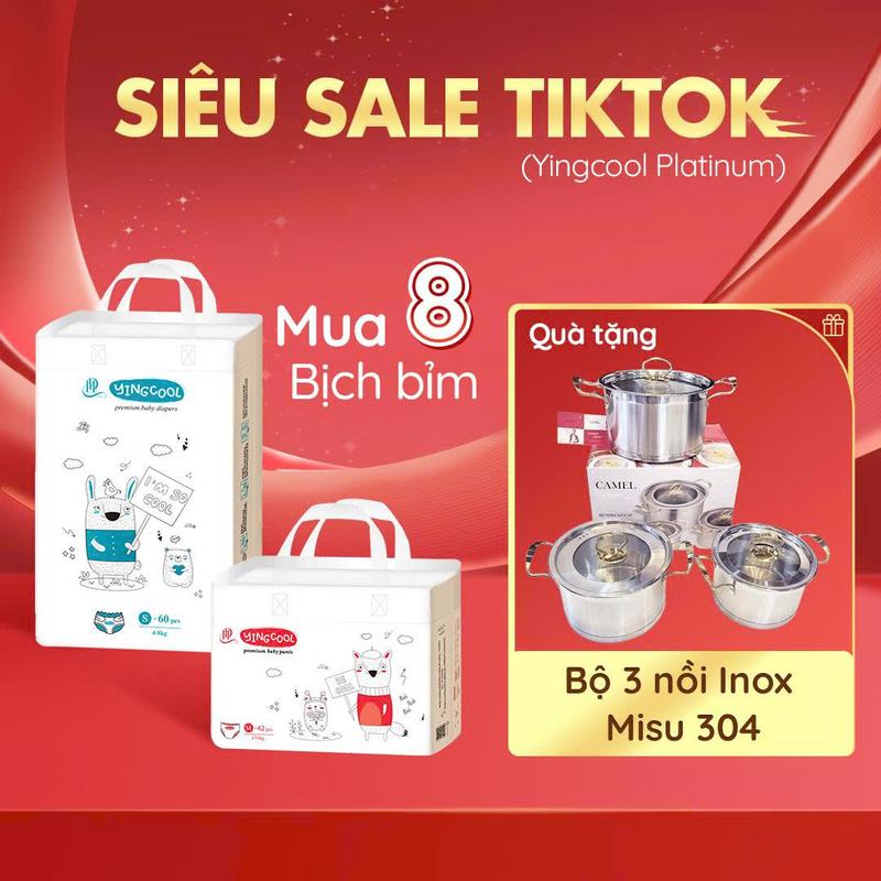 [ TẶNG BỘ 3 NỒI INOX 304 - Combo 8b ] Bỉm YINGCOOL Size NB64/SD60/MD56/MQ50/L48/XL44/XXL42/XXXL40 Women Nữ